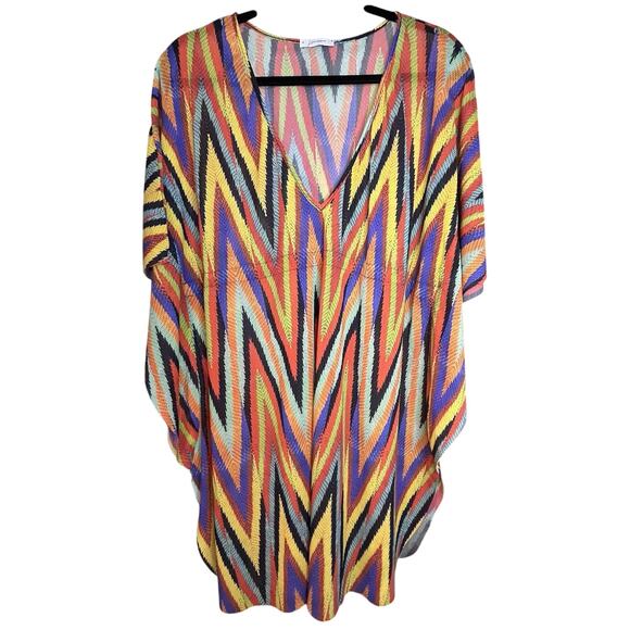 Lenny Niemeyer Swimsuit Multicolored Cover Up V-Neck Sz Med Sheer - Picture 1 of 8
